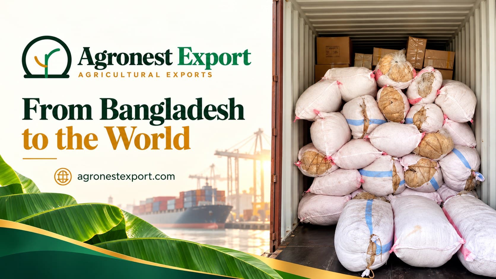 Agronest Export container of banana fiber bales loaded at Chattogram port for export — from Bangladesh to the world