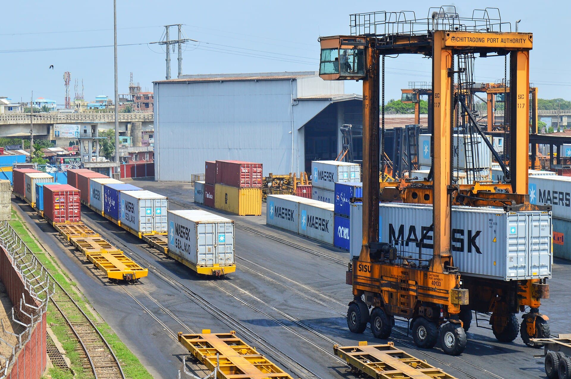 Container ships at the Port of Chittagong, Bangladesh, loading export cargo
